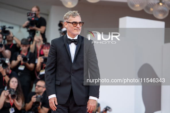 Joaquin Phoenix attends the ''Joker: Folie a Deux'' red carpet during the 81st Venice International Film Festival at Sala Grande in Venice,...