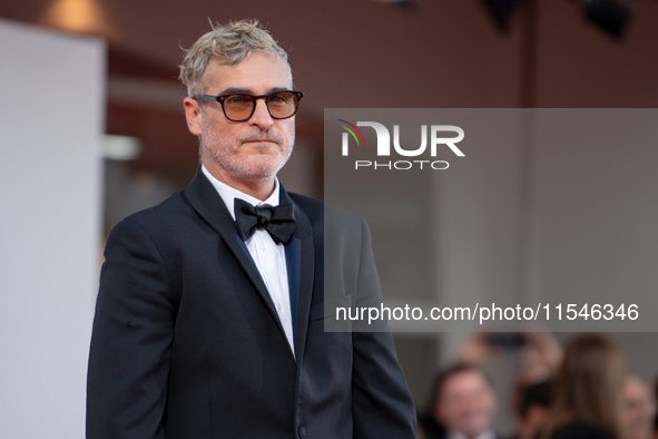 Joaquin Phoenix attends the ''Joker: Folie a Deux'' red carpet during the 81st Venice International Film Festival at Sala Grande in Venice,...