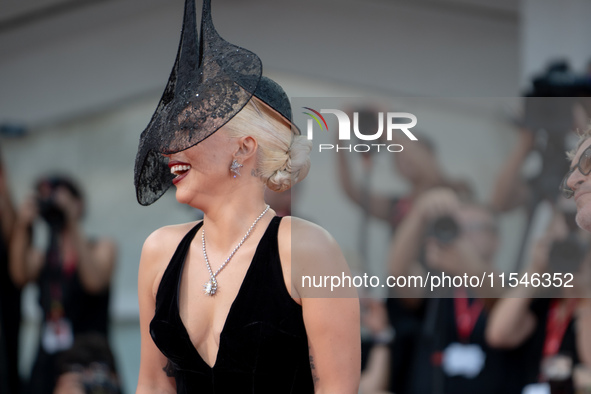 Lady Gaga attends the ''Joker: Folie a Deux'' red carpet during the 81st Venice International Film Festival at Sala Grande in Venice, Italy,...