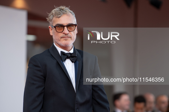 Joaquin Phoenix attends the ''Joker: Folie a Deux'' red carpet during the 81st Venice International Film Festival at Sala Grande in Venice,...