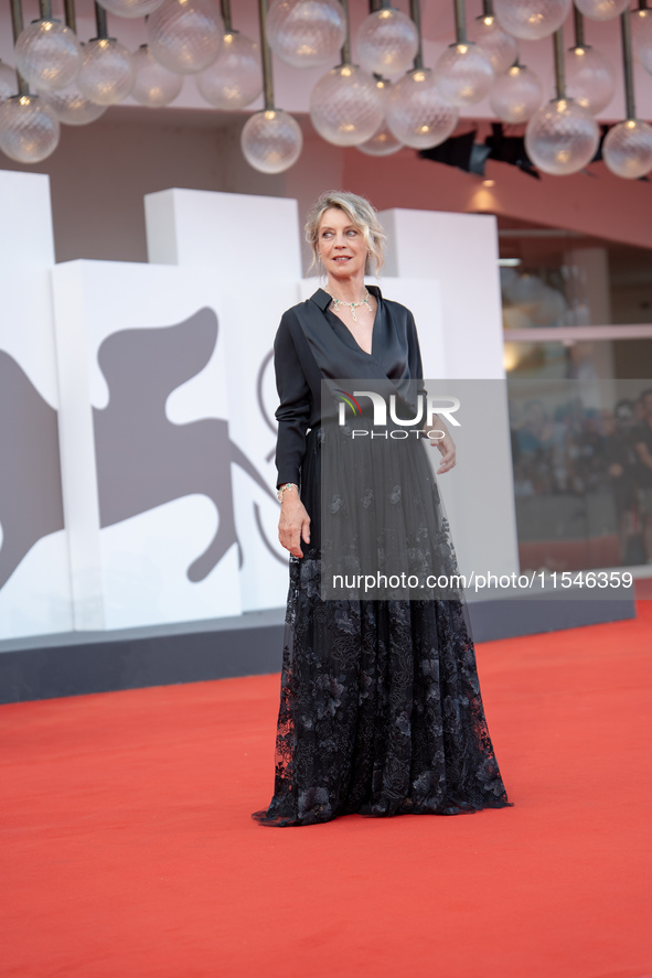 Margherita Buy attends the ''Joker: Folie a Deux'' red carpet during the 81st Venice International Film Festival at Sala Grande in Venice, I...