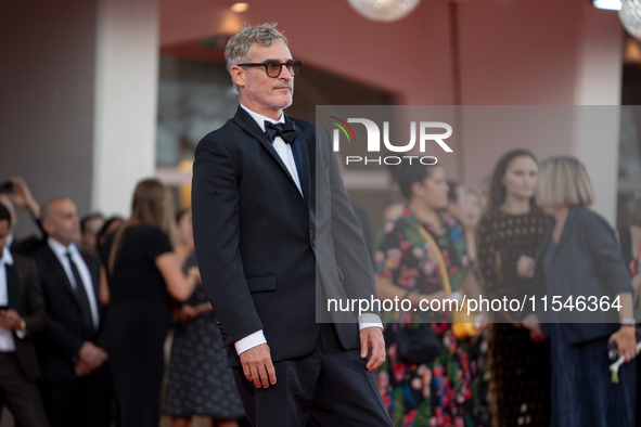 Joaquin Phoenix attends the ''Joker: Folie a Deux'' red carpet during the 81st Venice International Film Festival at Sala Grande in Venice,...