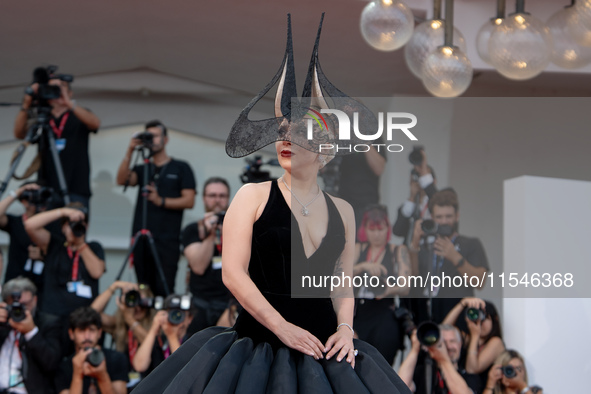 Lady Gaga attends the ''Joker: Folie a Deux'' red carpet during the 81st Venice International Film Festival at Sala Grande in Venice, Italy,...