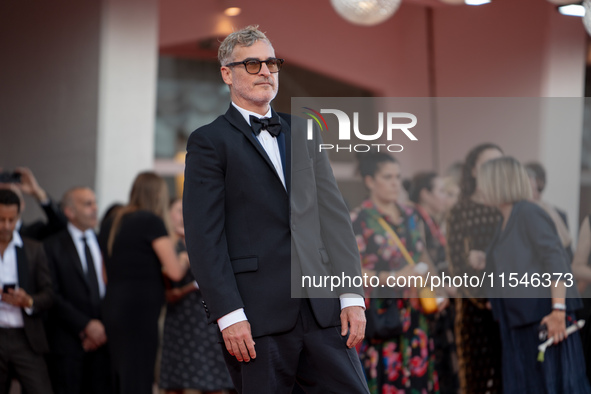 Joaquin Phoenix attends the ''Joker: Folie a Deux'' red carpet during the 81st Venice International Film Festival at Sala Grande in Venice,...