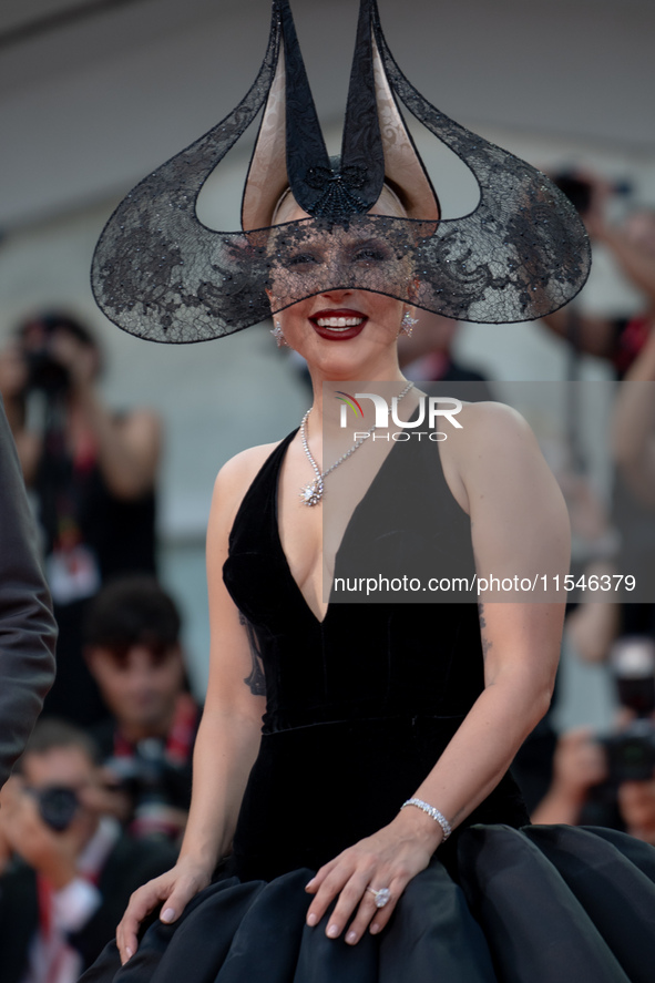 Lady Gaga attends the ''Joker: Folie a Deux'' red carpet during the 81st Venice International Film Festival at Sala Grande in Venice, Italy,...