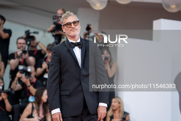 Joaquin Phoenix attends the ''Joker: Folie a Deux'' red carpet during the 81st Venice International Film Festival at Sala Grande in Venice,...