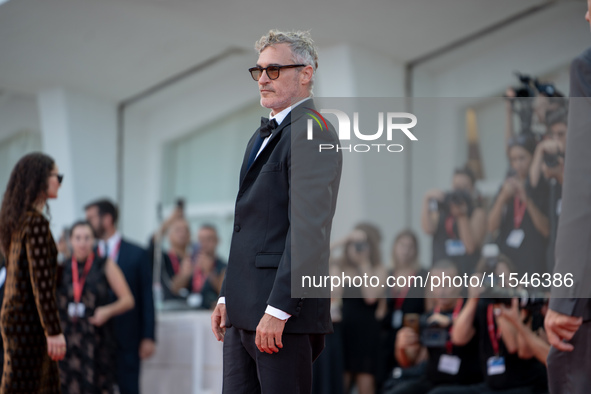 Joaquin Phoenix attends the ''Joker: Folie a Deux'' red carpet during the 81st Venice International Film Festival at Sala Grande in Venice,...