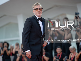 Joaquin Phoenix attends the ''Joker: Folie a Deux'' red carpet during the 81st Venice International Film Festival at Sala Grande in Venice,...