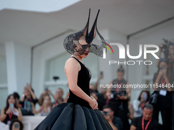 Lady Gaga attends the ''Joker: Folie a Deux'' red carpet during the 81st Venice International Film Festival at Sala Grande in Venice, Italy,...