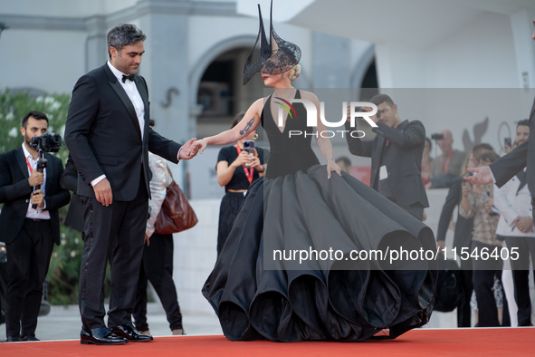 Lady Gaga and Michael Polansky attend the ''Joker: Folie a Deux'' red carpet during the 81st Venice International Film Festival at Sala Gran...