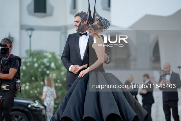 Lady Gaga and Michael Polansky attend the ''Joker: Folie a Deux'' red carpet during the 81st Venice International Film Festival at Sala Gran...