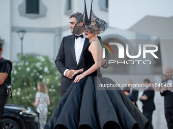 Lady Gaga and Michael Polansky attend the ''Joker: Folie a Deux'' red carpet during the 81st Venice International Film Festival at Sala Gran...