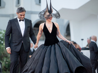 Lady Gaga and Michael Polansky attend the ''Joker: Folie a Deux'' red carpet during the 81st Venice International Film Festival at Sala Gran...