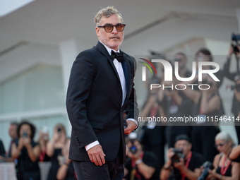 Joaquin Phoenix attends the ''Joker: Folie a Deux'' red carpet during the 81st Venice International Film Festival at Sala Grande in Venice,...