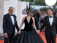 Venice Film Festival Director Alberto Barbera, Lady Gaga, and Biennale President Pietrangelo Buttafuoco attend the ''Joker: Folie a Deux'' r...