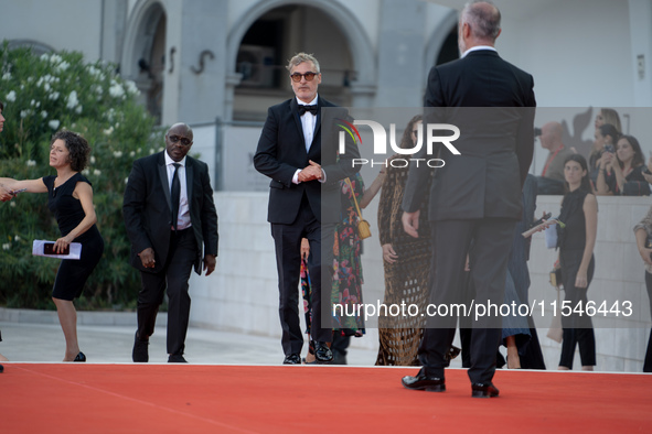 Joaquin Phoenix attends the ''Joker: Folie a Deux'' red carpet during the 81st Venice International Film Festival at Sala Grande in Venice,...