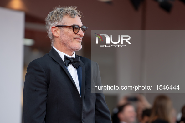 Joaquin Phoenix attends the ''Joker: Folie a Deux'' red carpet during the 81st Venice International Film Festival at Sala Grande in Venice,...