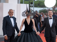 Venice Film Festival Director Alberto Barbera, Lady Gaga, and Biennale President Pietrangelo Buttafuoco attend the ''Joker: Folie a Deux'' r...