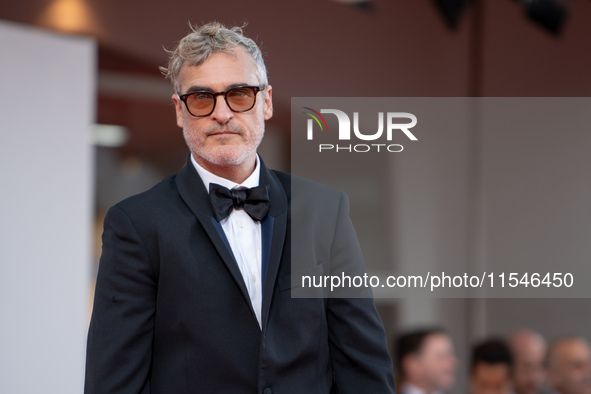 Joaquin Phoenix attends the ''Joker: Folie a Deux'' red carpet during the 81st Venice International Film Festival at Sala Grande in Venice,...