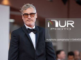 Joaquin Phoenix attends the ''Joker: Folie a Deux'' red carpet during the 81st Venice International Film Festival at Sala Grande in Venice,...