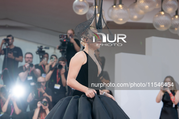 Lady Gaga attends the ''Joker: Folie a Deux'' red carpet during the 81st Venice International Film Festival at Sala Grande in Venice, Italy,...