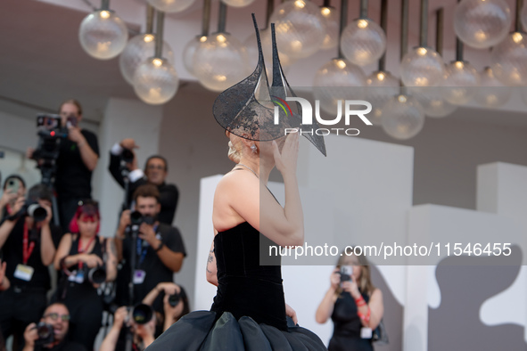 Lady Gaga attends the ''Joker: Folie a Deux'' red carpet during the 81st Venice International Film Festival at Sala Grande in Venice, Italy,...