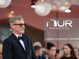 Joaquin Phoenix attends the ''Joker: Folie a Deux'' red carpet during the 81st Venice International Film Festival at Sala Grande in Venice,...