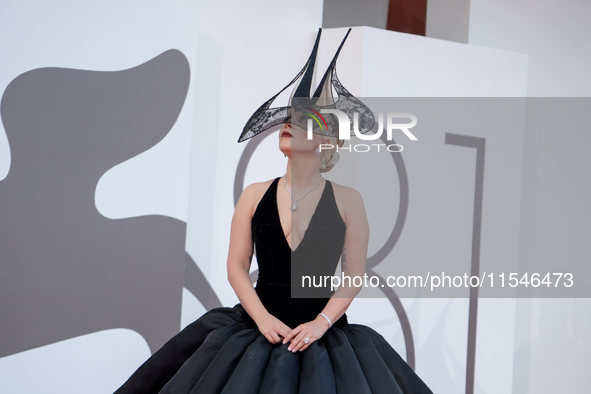 Lady Gaga attends the ''Joker: Folie a Deux'' red carpet during the 81st Venice International Film Festival at Sala Grande in Venice, Italy,...