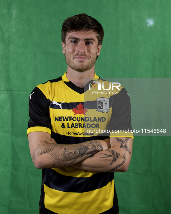 Kian Spence of Barrow during the Barrow AFC Photocall at Holker Street in Barrow-in-Furness, on September 4, 2024. 