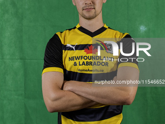 Sam Barnes of Barrow during the Barrow AFC Photocall at Holker Street in Barrow-in-Furness, England, on September 4, 2024. (