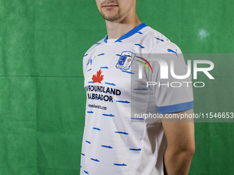 Sam Barnes of Barrow during the Barrow AFC Photocall at Holker Street in Barrow-in-Furness, England, on September 4, 2024. (