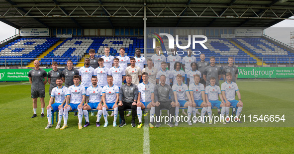 Barrow's First team squad during the Barrow AFC Photocall at Holker Street in Barrow-in-Furness, England, on September 4, 2024. 