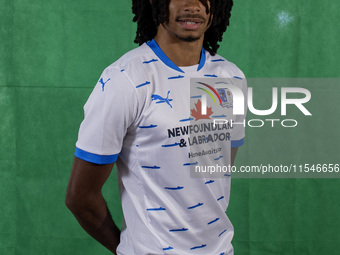 Barrow's Neo Eccleston during the Barrow AFC Photocall at Holker Street in Barrow-in-Furness, England, on September 4, 2024. (