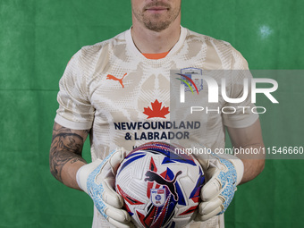 Paul Farman of Barrow during the Barrow AFC Photocall at Holker Street in Barrow-in-Furness, England, on September 4, 2024. (