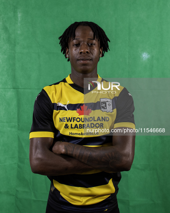 Sean Etaluku of Barrow during the Barrow AFC Photocall at Holker Street in Barrow-in-Furness, on September 4, 2024. 