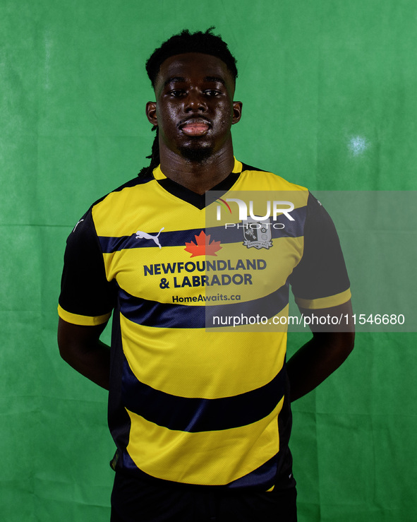 Barrow's Junior Tiensia during the Barrow AFC Photocall at Holker Street in Barrow-in-Furness, England, on September 4, 2024. 