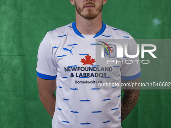 Connor Mahoney of Barrow during the Barrow AFC Photocall at Holker Street in Barrow-in-Furness, on September 4, 2024. (