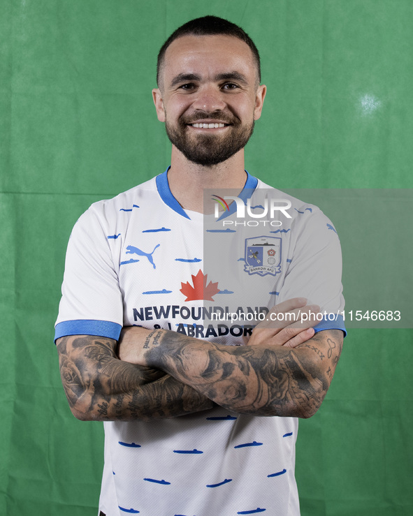 Dom Telford of Barrow during the Barrow AFC Photocall at Holker Street in Barrow-in-Furness, on September 4, 2024. 