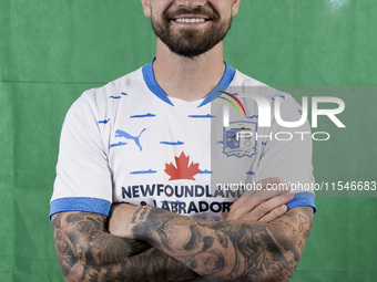 Dom Telford of Barrow during the Barrow AFC Photocall at Holker Street in Barrow-in-Furness, on September 4, 2024. (