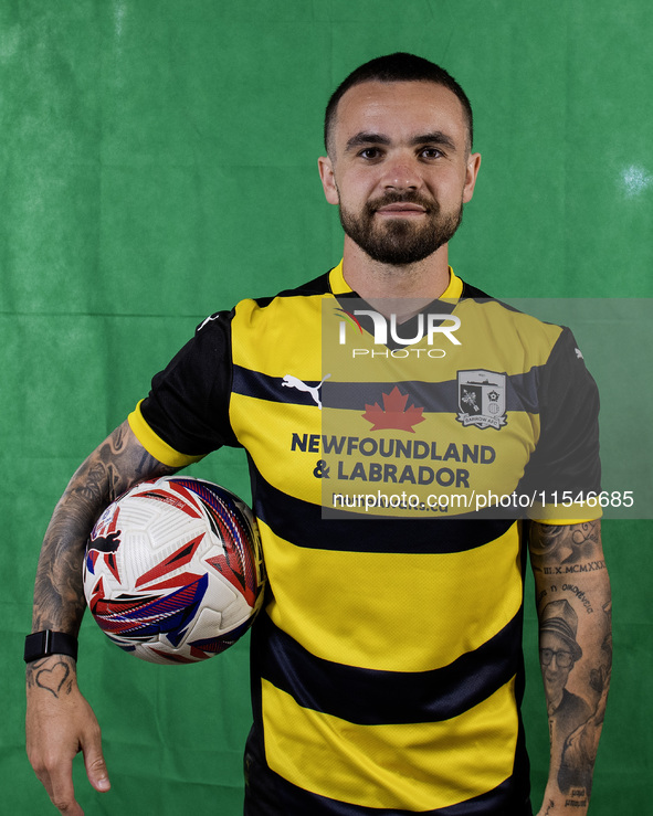 Dom Telford of Barrow during the Barrow AFC Photocall at Holker Street in Barrow-in-Furness, on September 4, 2024. 