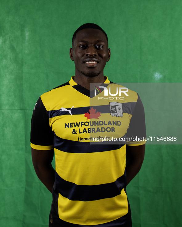 Mazeed Ogungbo of Barrow during the Barrow AFC Photocall at Holker Street in Barrow-in-Furness, on September 4, 2024. 