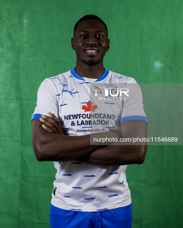 Mazeed Ogungbo of Barrow during the Barrow AFC Photocall at Holker Street in Barrow-in-Furness, on September 4, 2024. 