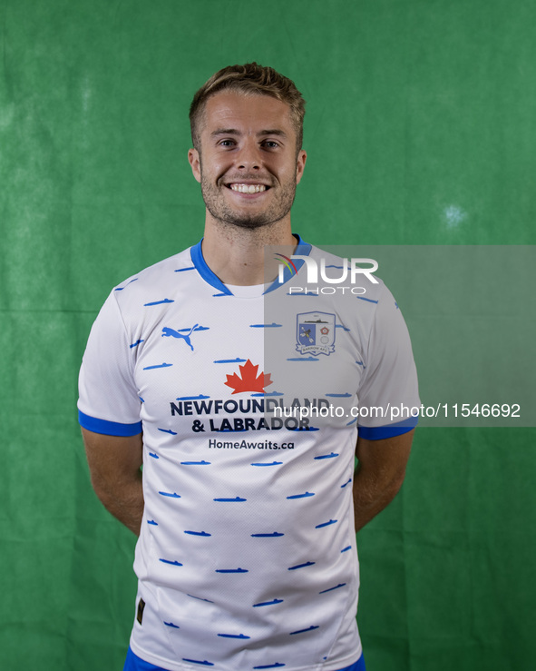 Andrew Dallas of Barrow during the Barrow AFC Photocall at Holker Street in Barrow-in-Furness, England, on September 4, 2024. 