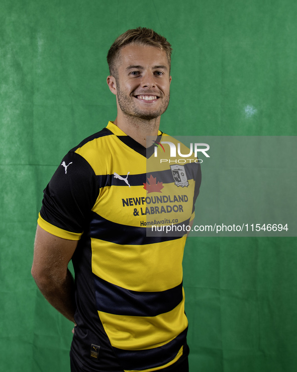 Andrew Dallas of Barrow during the Barrow AFC Photocall at Holker Street in Barrow-in-Furness, England, on September 4, 2024. 