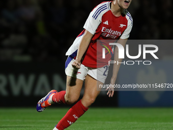 Alessia Russo celebrates her goal during the UEFA Women's Champions League Group Three 1st Round Semi-Final match between Arsenal and Glasgo...