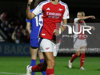 Caitlin Ford celebrates her 4th goal during the UEFA Women's Champions League Group Three 1st Round Semi-Final match between Arsenal and Gla...