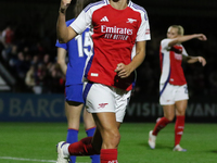 Caitlin Ford celebrates her 4th goal during the UEFA Women's Champions League Group Three 1st Round Semi-Final match between Arsenal and Gla...