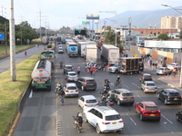 Several tractor-trailers block the northern highway in Bogota, Colombia, on September 4, 2024. Truckers mainly protest against the increase...