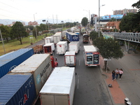 Several tractor-trailers block the northern highway in Bogota, Colombia, on September 4, 2024. Truckers mainly protest against the increase...