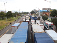 Several tractor-trailers block the northern highway in Bogota, Colombia, on September 4, 2024. Truckers mainly protest against the increase...